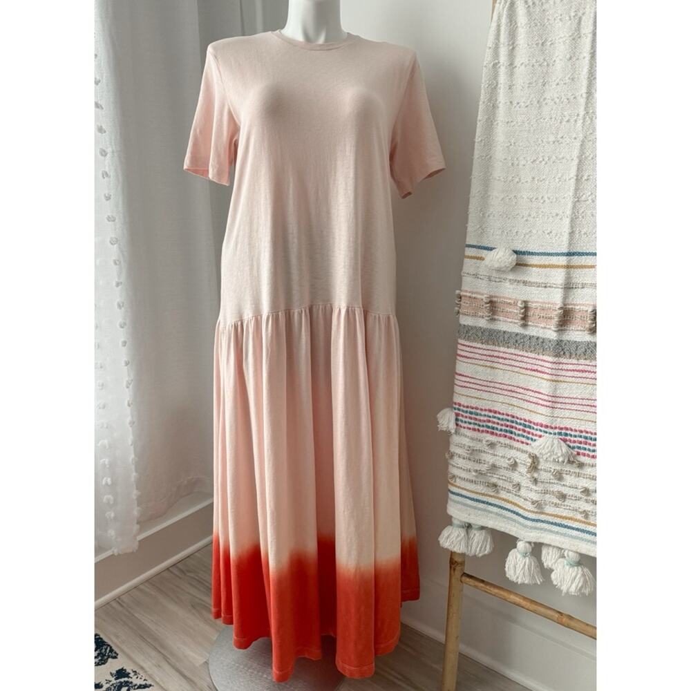 Free People Pink Orange Ombré Dip Dye Short Sleeve Slouchy Maxi Dress Medium - Picture 1 of 13